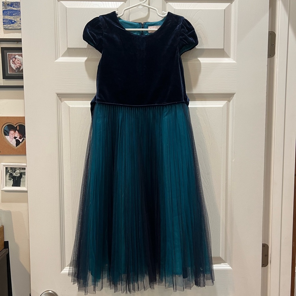 Biscotti Velvet Dress in Navy and Teal